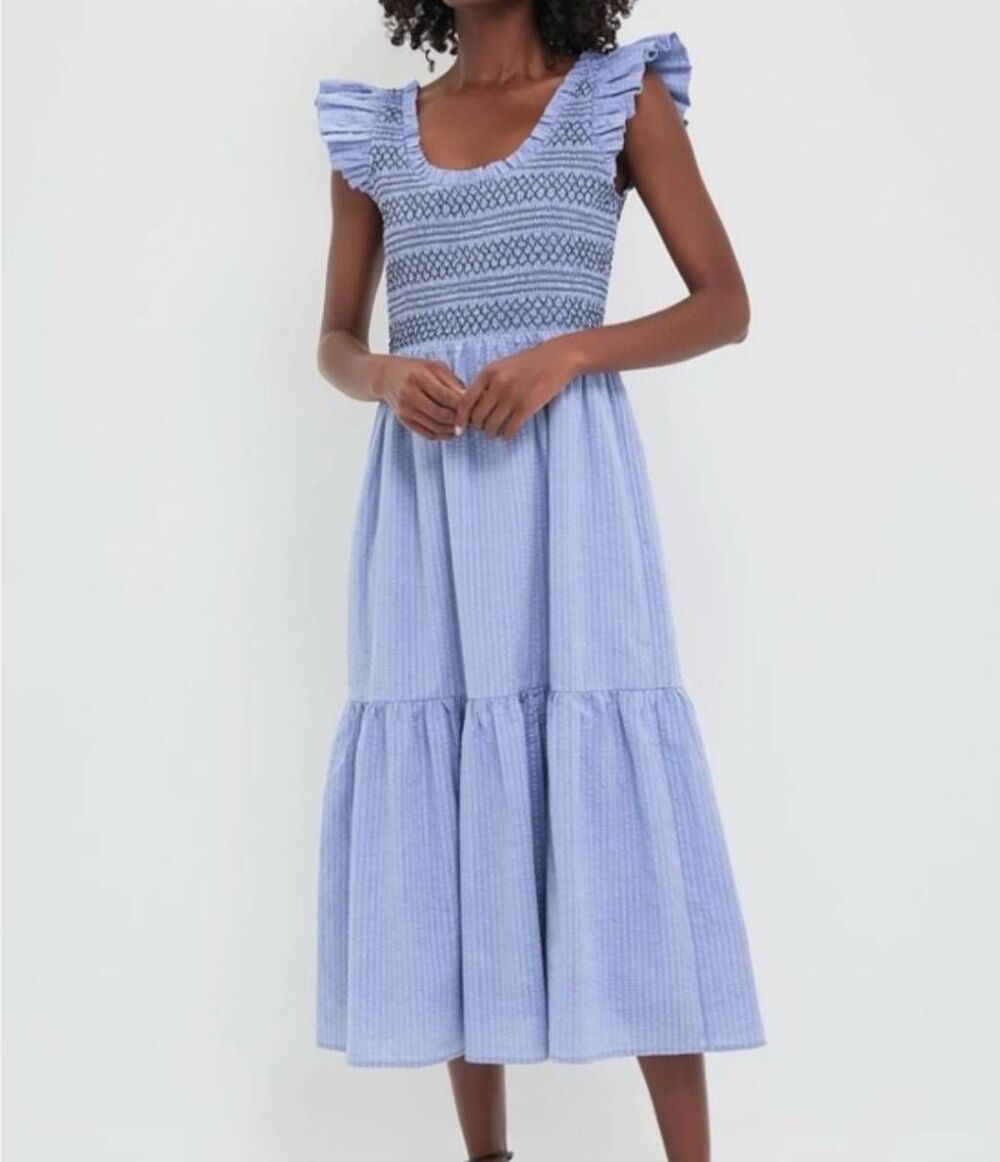 NWT Tuckernuck Pomander Place Blue Seersucker Smocked Maxine Dress Sz XXL